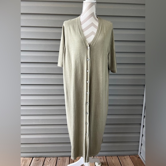NWT- J.Jill Button-Up V Neck Sweater Cardigan Sage Green Linen Blend Women’s 3 X